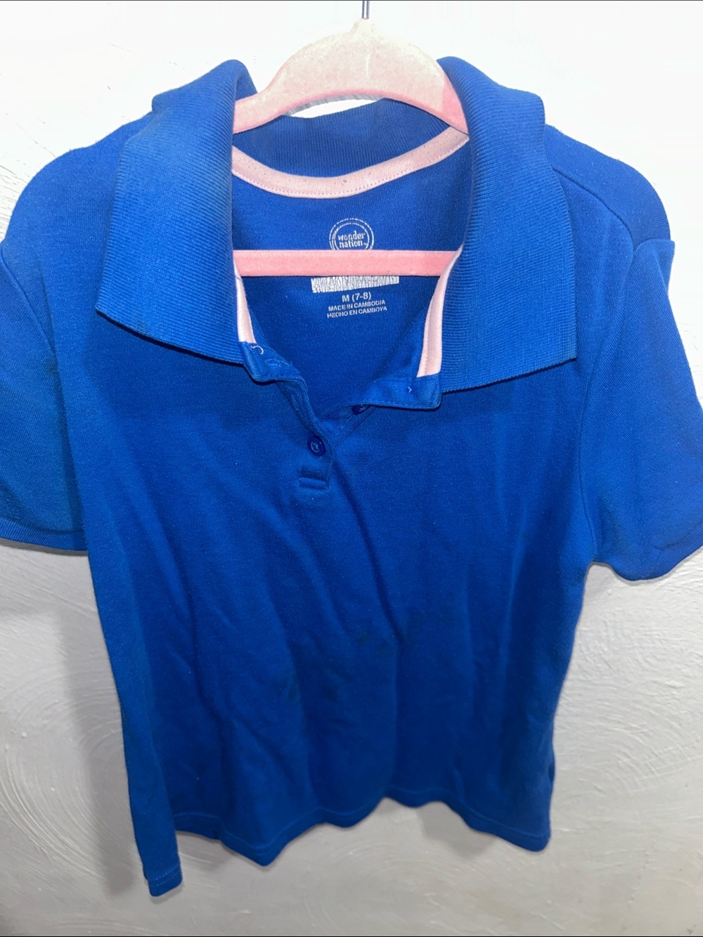 wonder nation Royal Blue Short Sleeve Polo with Pink Trim